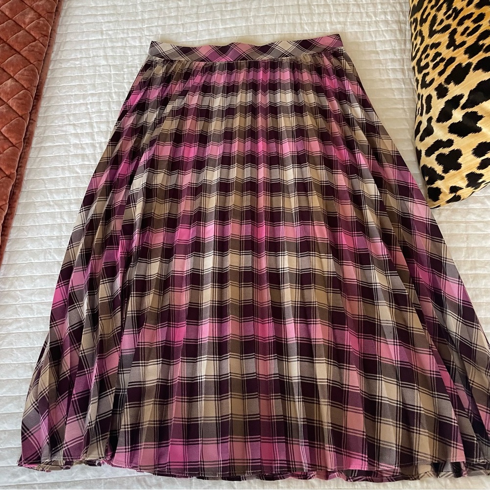 Ann Taylor Pink and Tan Plaid Skirt 4